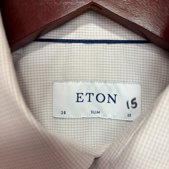 Eton Slim Fit Dress Shirt Mens 15 38 100% Cotton Micro Grid Check Business - Picture 7 of 13